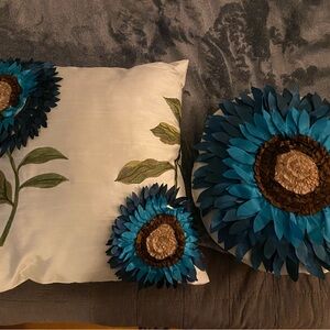 Floral Decorative Pillow Set with Blue Accents